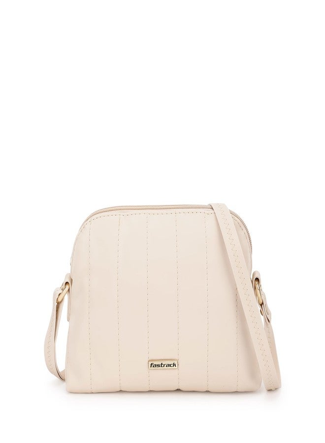 Fastrack Women Quilt Chic Sling Bag with Adjustable Strap and Secure Zip Closure - Trendy Quilted Crossbody for Everyday Style and Easy Carrying, Beige - Image 1